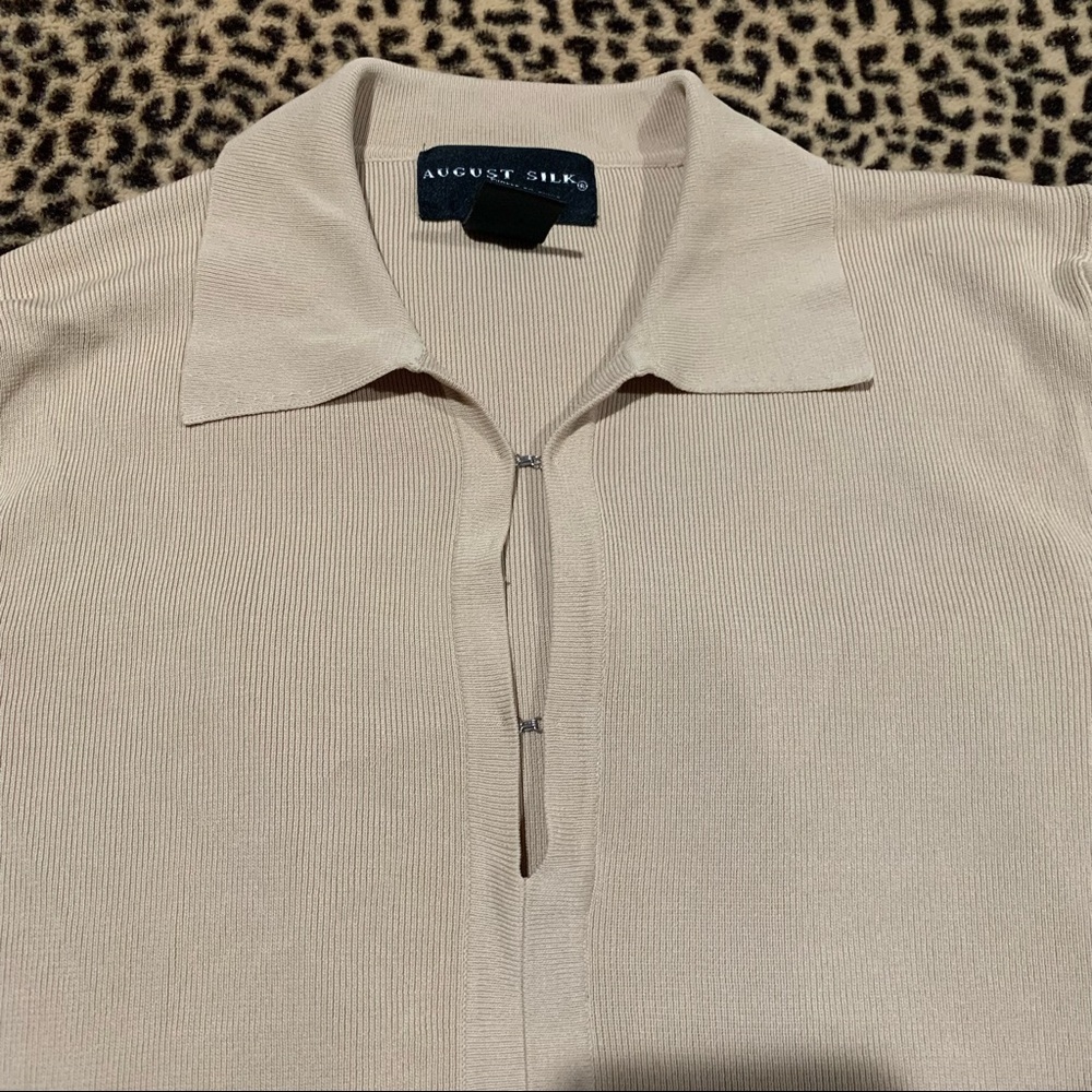 tan v neck collared sweater